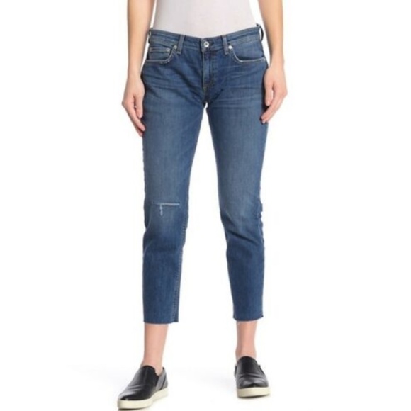 rag & bone Dre Low Rise Slim Boyfriend Jeans in Juni distressed wash 24 - Picture 2 of 10